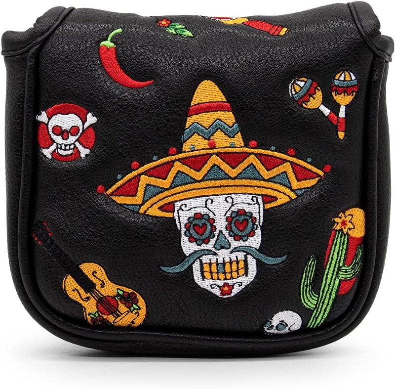 Acebirdie Golf Club Headcover for Drivers, Fairway Woods, Hybrids, and Mallet Blade Putter Sugar Skull Style Premium Leather Golf Headcovers Set with Interchangeable No. Tags - Image 1